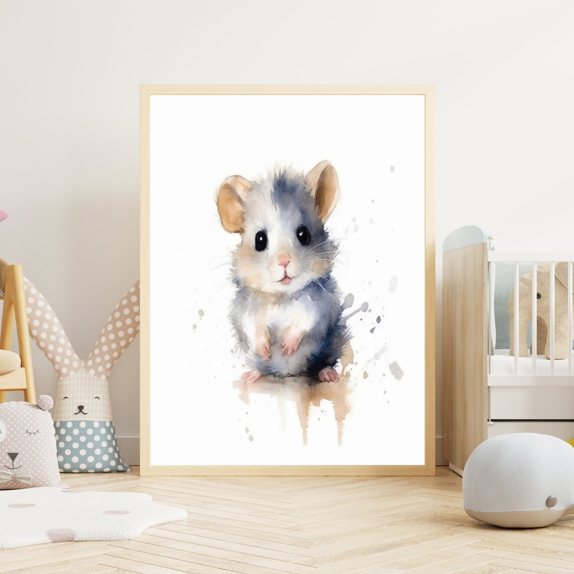 Sweet Cute Baby Hamster Watercolor Portrait Nursery Art Poster