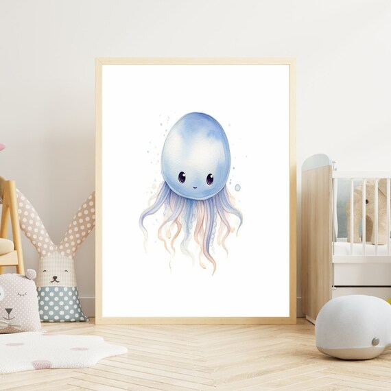 Childrens Picture Jellyfish 2 Poster On Matte Premium Paper Childrens Room Animal Poster Decoration Wall Decoration