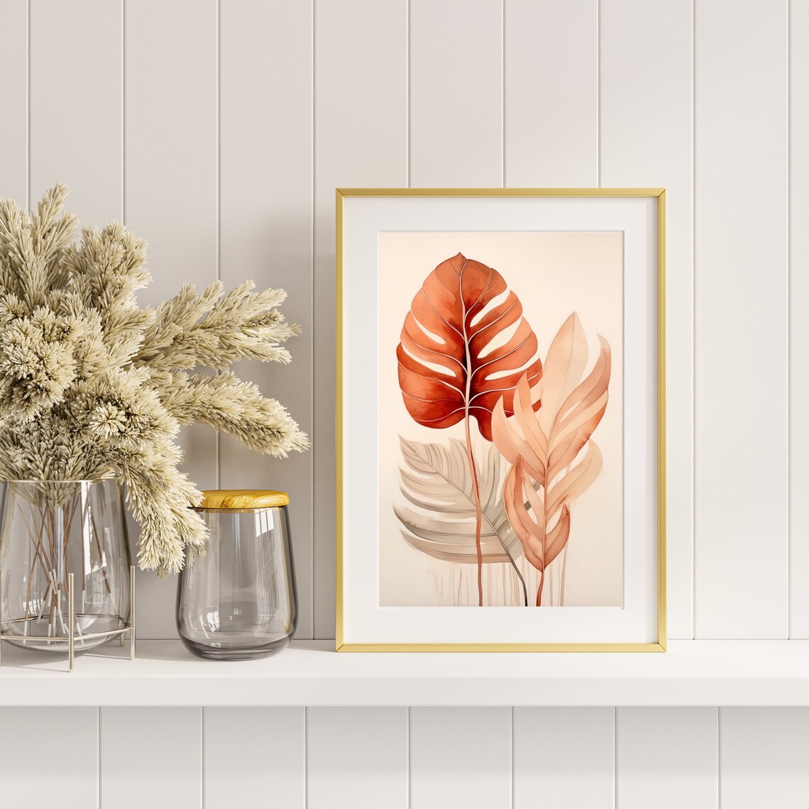 Terracotta Monstera Leaves Watercolour Botanical House Plant Poster - Image 4