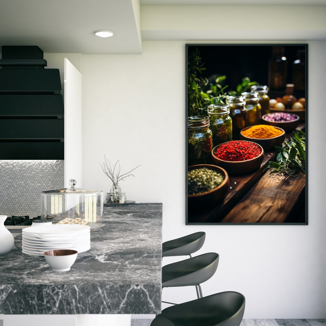 Vibrant Colorful Spices and Herbs Rustic Kitchen Photography Poster - Image 3
