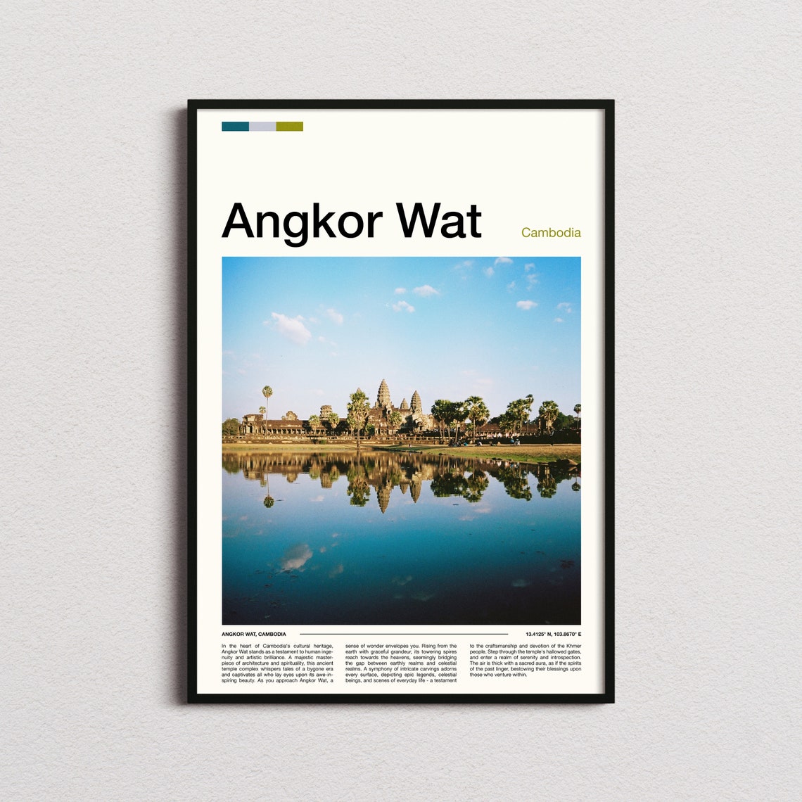 Angkor Wat Cambodia Temple Mirror Reflection Ancient Wonder Poster