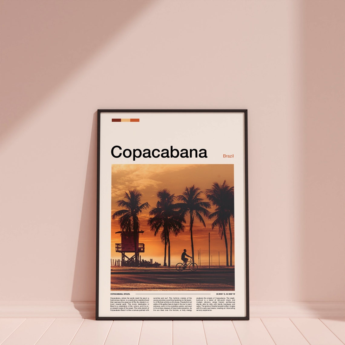Copacabana Brazil Palm Trees Sunset Beach Cyclist Photography Poster - Image 4