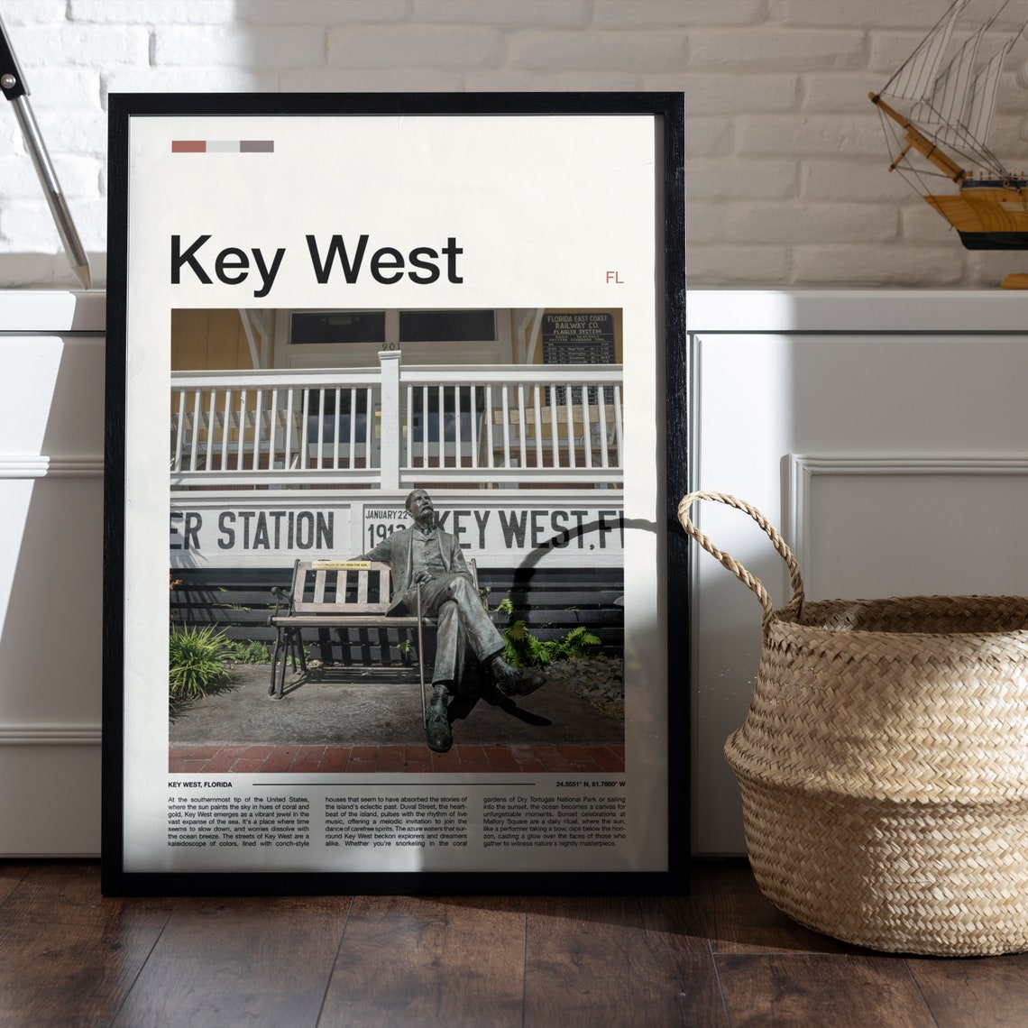 Key West Florida Historic Railway Station Statue Scene Poster - Image 5