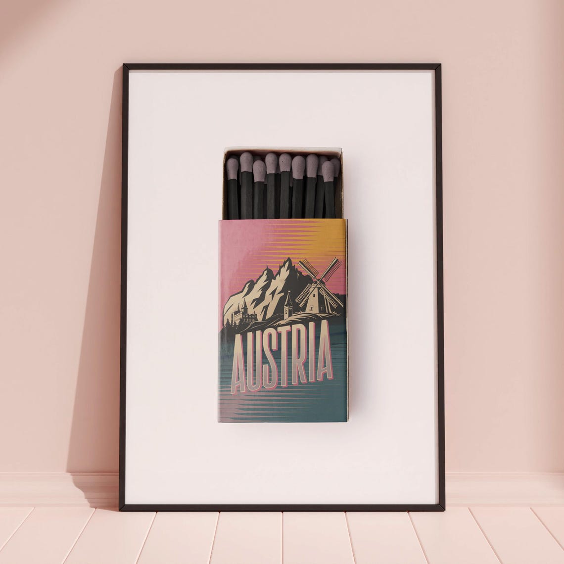 Austria Vintage Matchbox Windmill Alpine Mountain Travel Art Poster - Image 3