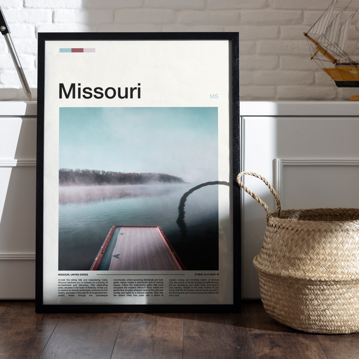 Missouri USA Misty Dawn Lake Wooden Dock Still Water Calm Poster - Image 5