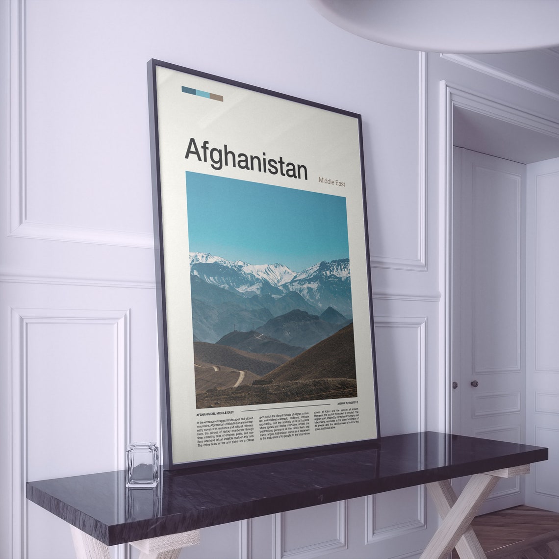 Afghanistan Snow Capped Mountain Range Bright Blue Sky Poster - Image 2