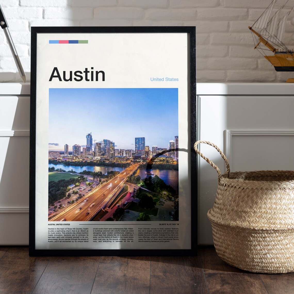 Austin Texas Dusk Skyline Bridge Cityscape Minimalist Travel Poster - Image 4