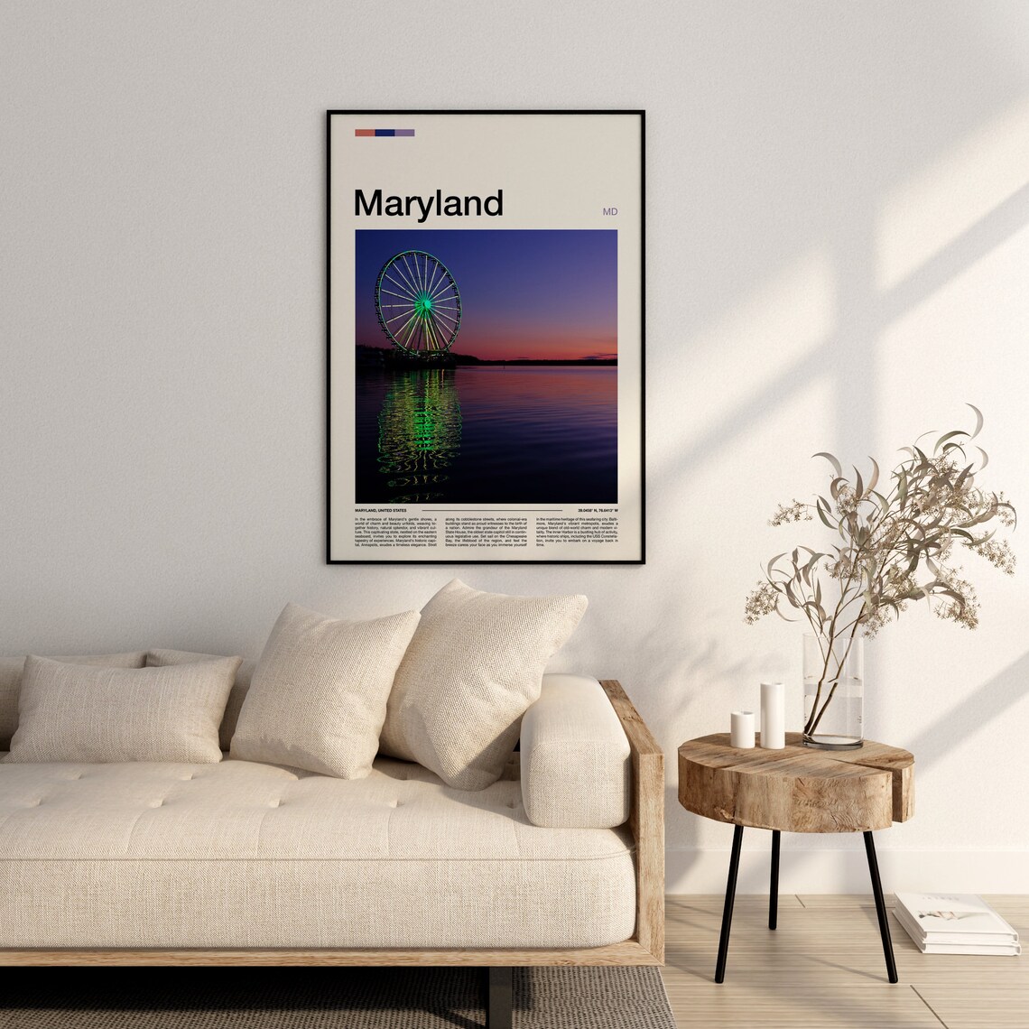 Maryland Ferris Wheel Sunset Water Reflection Photography Poster - Image 3