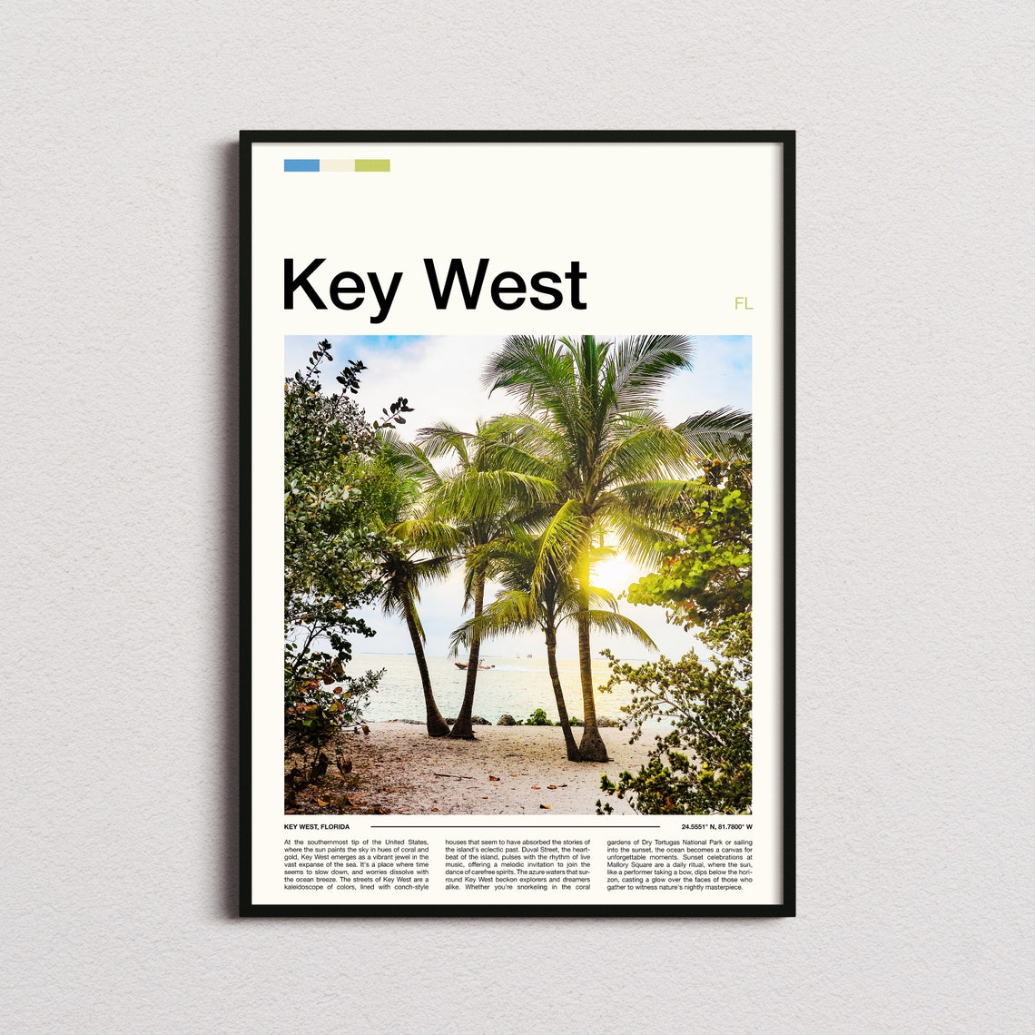 Key West Florida Palm Trees Beach Sunset Warm Golden View Poster