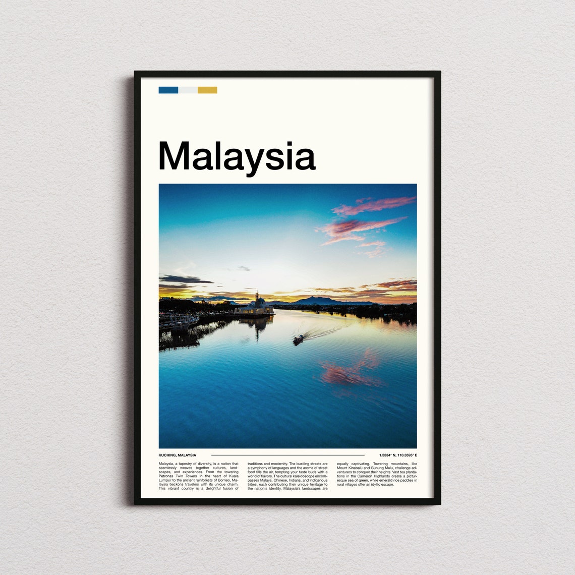 Malaysia Kuching River Sunset Boat Waterfront Scenic Dusk Poster