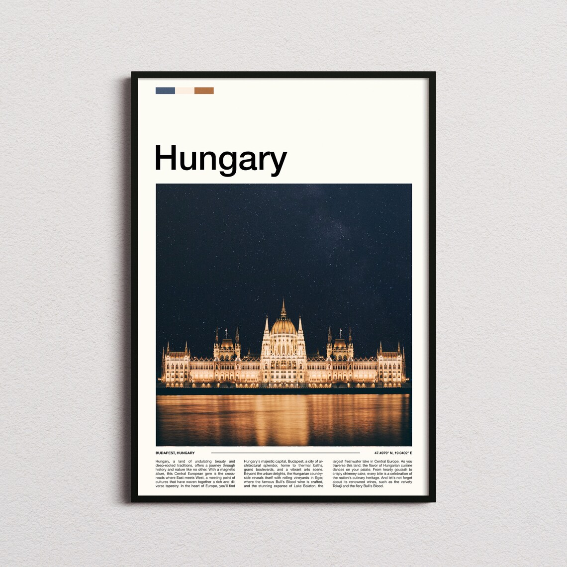 Hungary Budapest Parliament Night Lights Danube Travel Poster