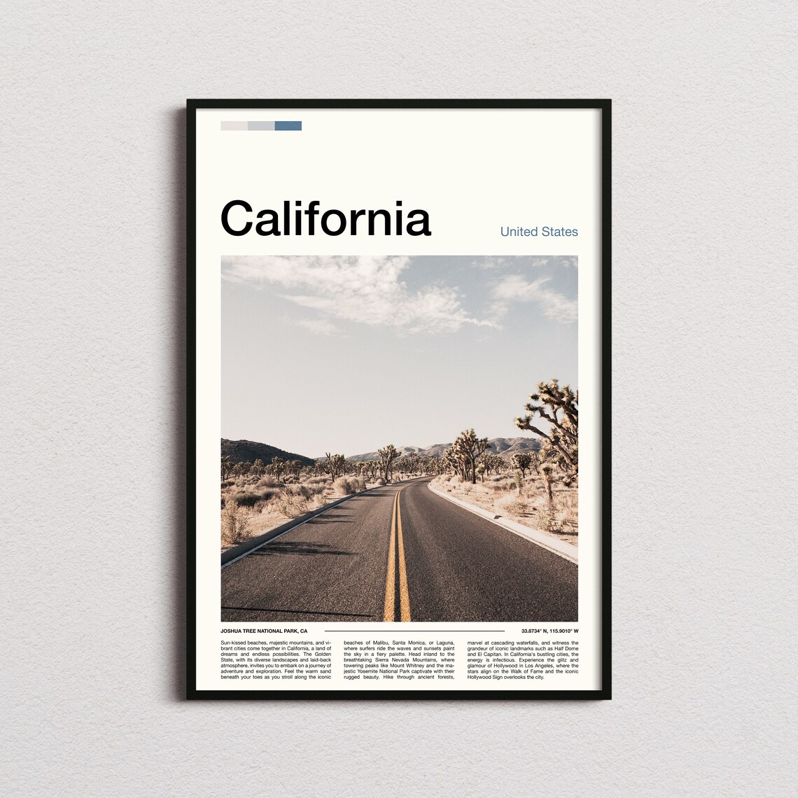 California Joshua Tree National Park Desert Road Travel Poster