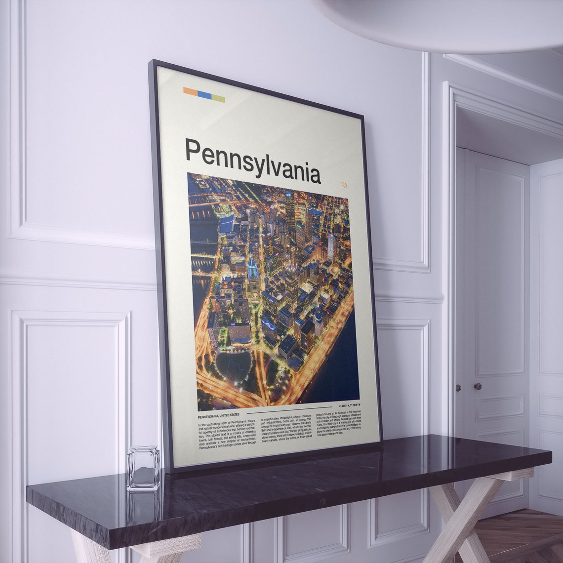 Pennsylvania Pittsburgh Night Aerial City Lights Photography Poster - Image 2