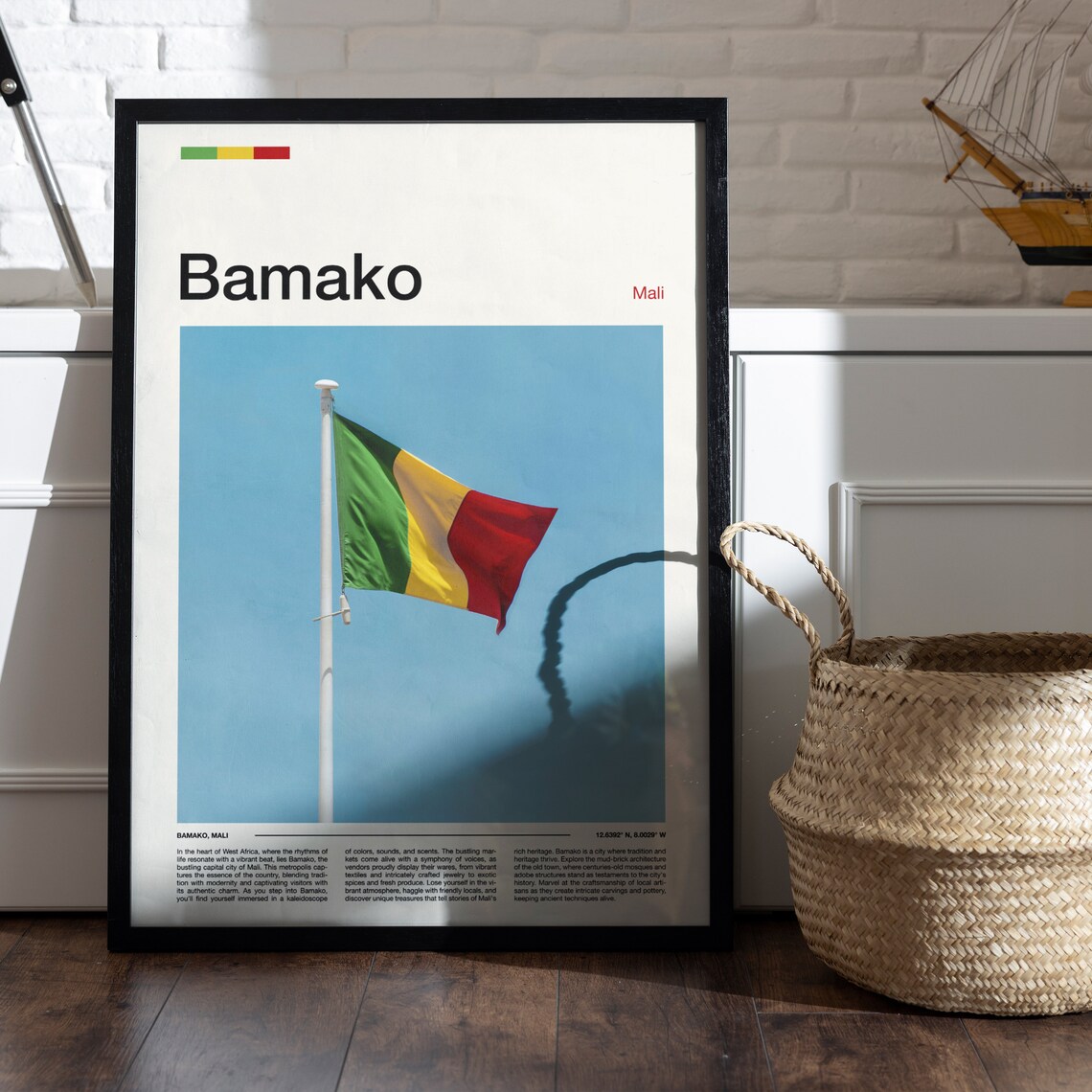 Bamako Mali Green Yellow Red National Flag Waving Blue Sky Poster - Image 5