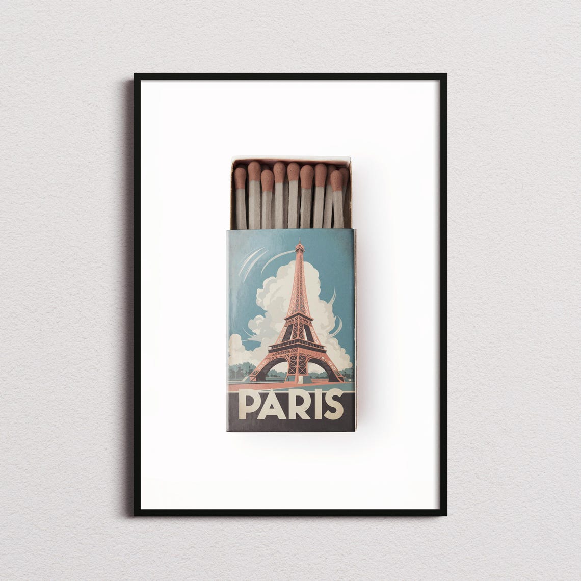 Paris Eiffel Tower Retro Matchbox Art Vintage Travel Decor Poster