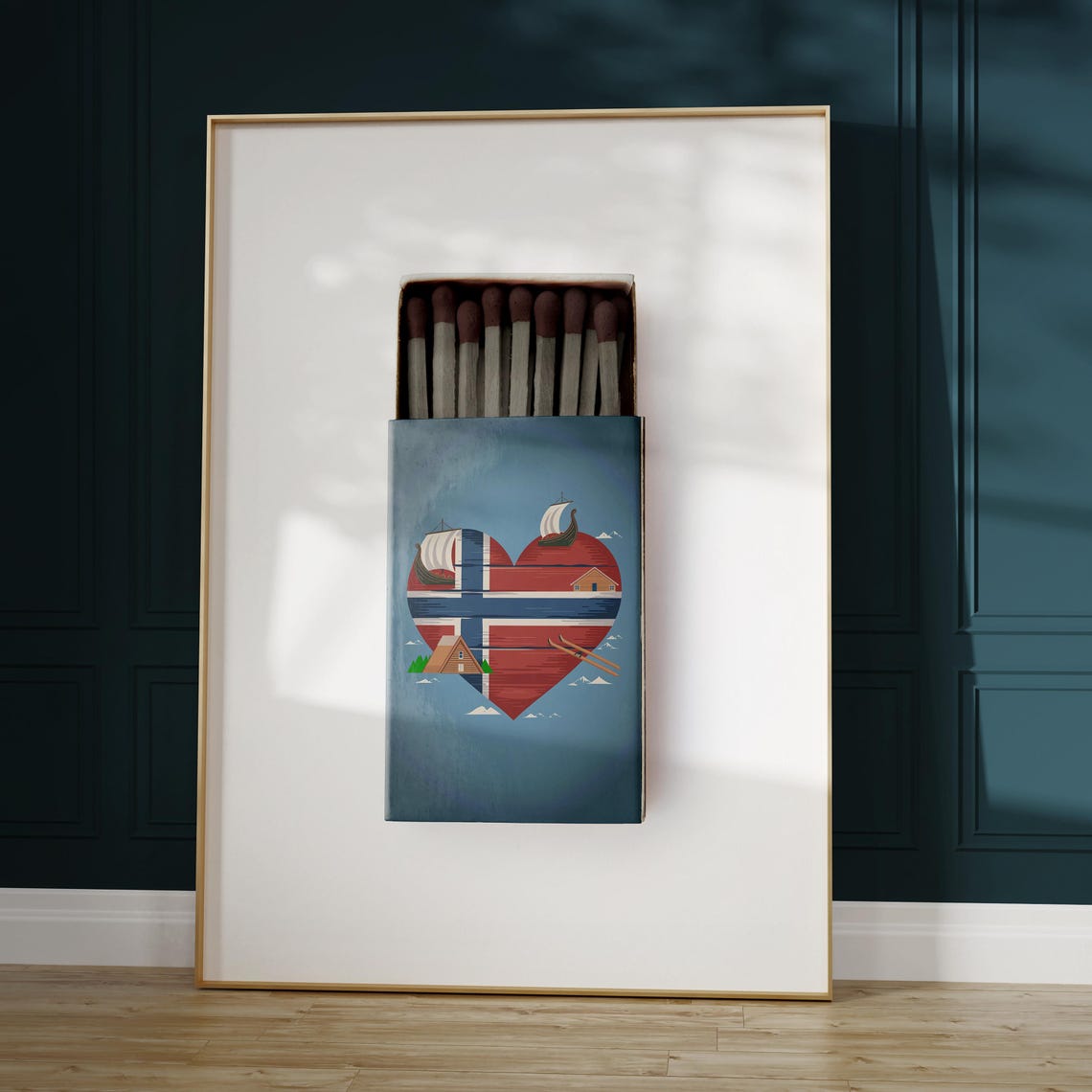 Norway Vintage Matchbox Heart Flag Viking Ship Travel Poster - Image 5