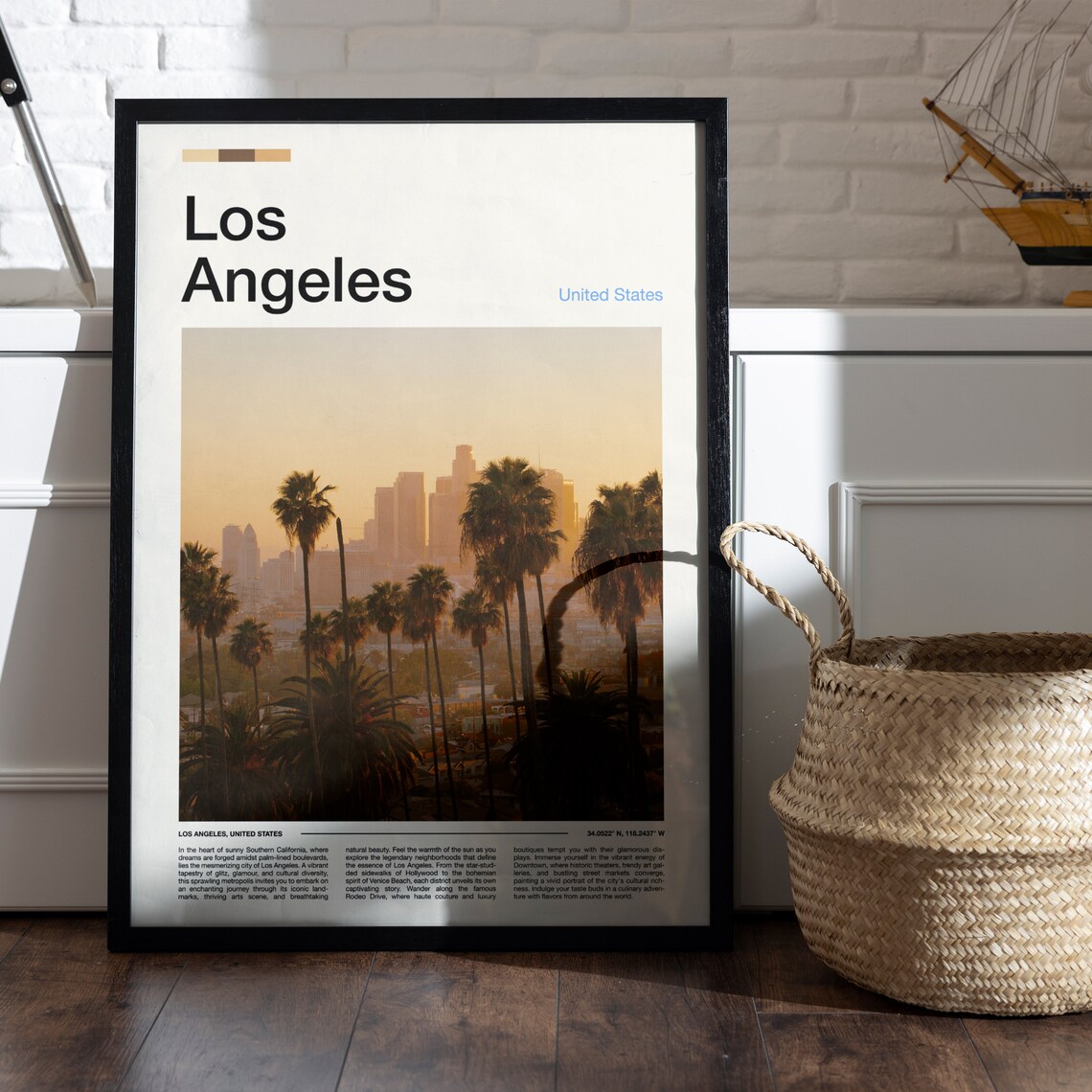 Los Angeles California Downtown Skyline Sunset Palm Trees Poster - Image 5