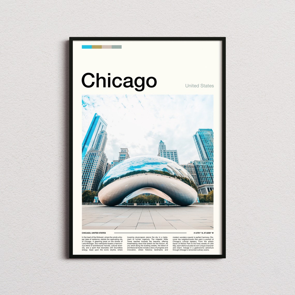 Chicago Illinois Cloud Gate Bean Millennium Park City Travel Poster