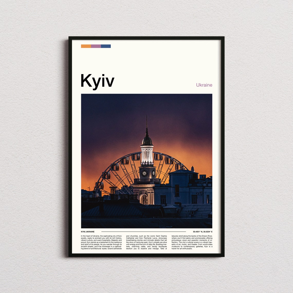 Kyiv Ukraine Ferris Wheel Sunset Silhouette Minimal Travel Poster