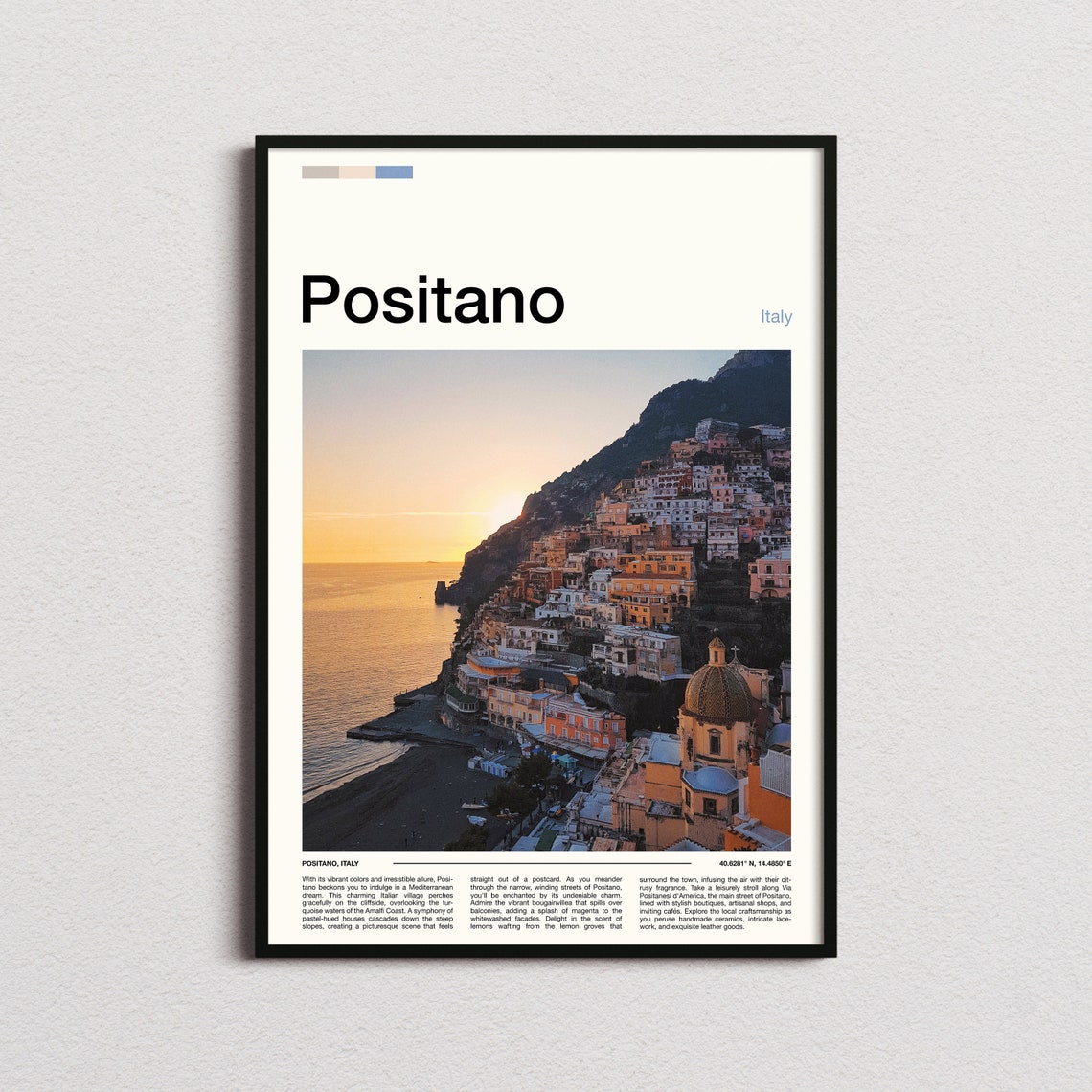 Positano Italy Amalfi Coast Cliffside Sunset Town View Poster
