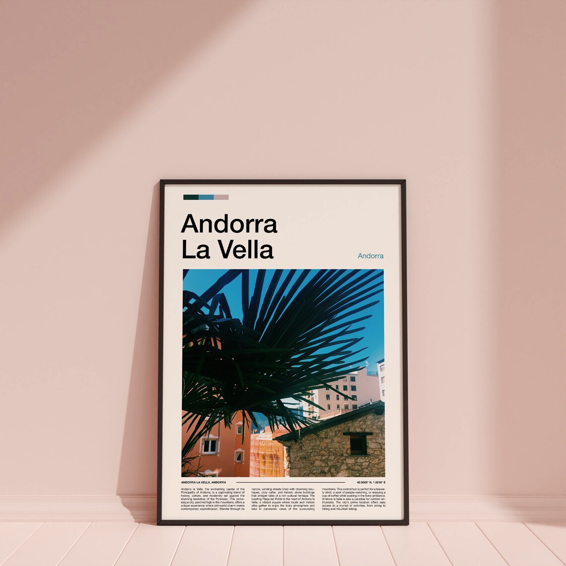 Andorra La Vella Sunny Palm Fronds Old Town Street Photo Poster - Image 4