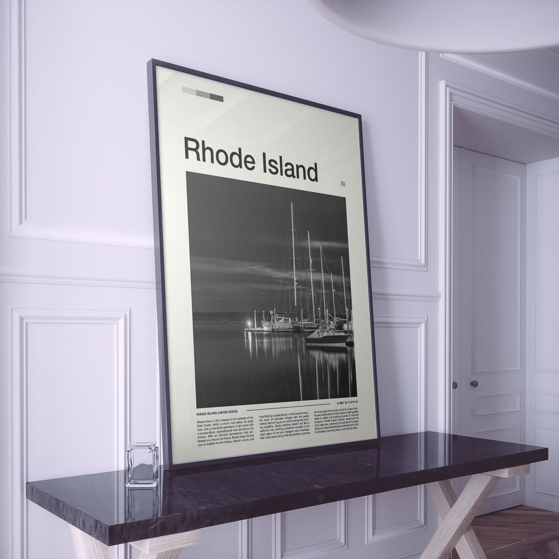 Rhode Island Black and White Marina Sailboats Night Photography Poster - Image 2