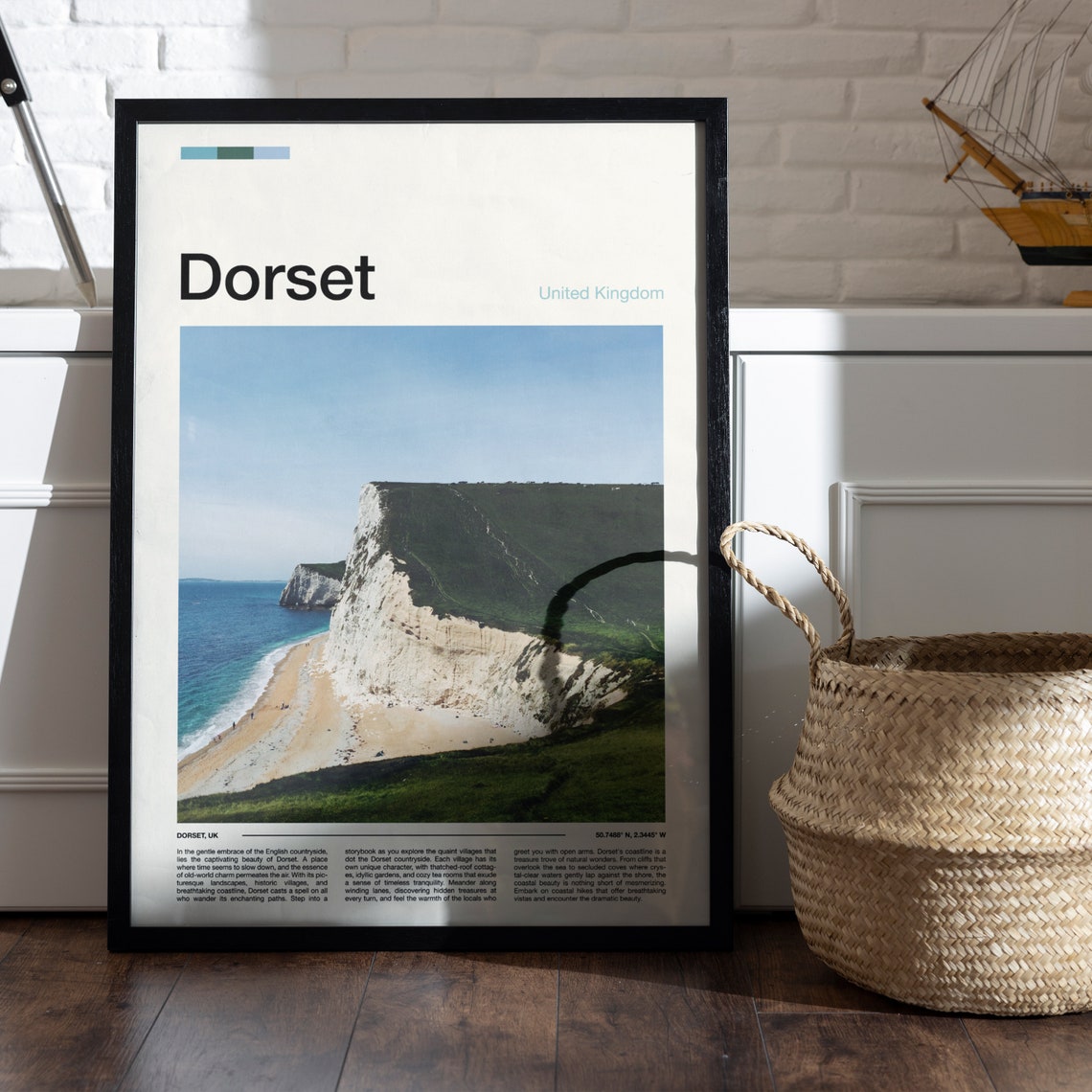 Dorset England Grassy Chalk Headland Towering Sea Cliff View Poster - Image 5