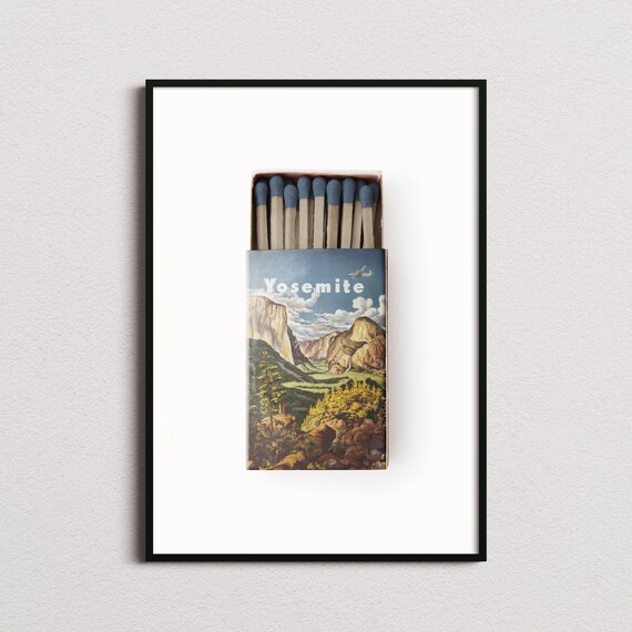 Yosemite Valley Vintage Matchbox Retro Art Scenic Mountain Poster