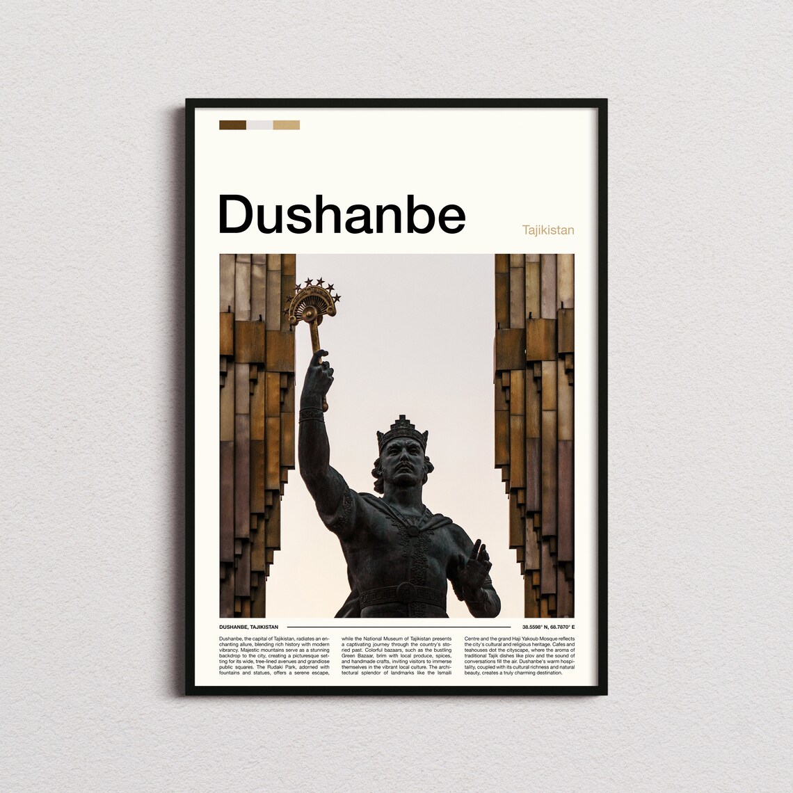 Dushanbe Tajikistan Ismoil Somoni Statue Bronze Detail Travel Poster