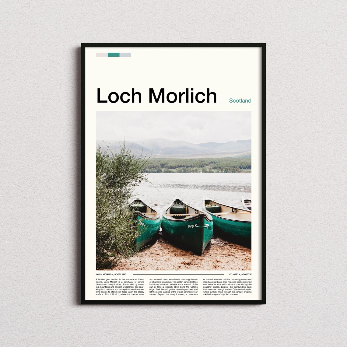 Loch Morlich Scotland Green Canoes Lakeside Sunset Canoe Travel Poster