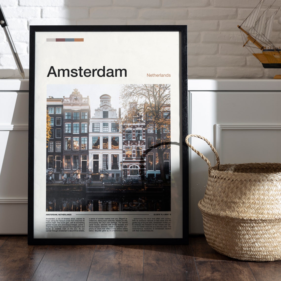 Amsterdam Netherlands Canal Houses Reflection Historic City Poster - Image 4
