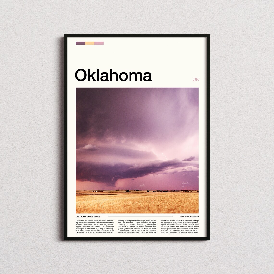 Oklahoma Purple Storm Cloud Sky Golden Wheat Field Farm Art Poster