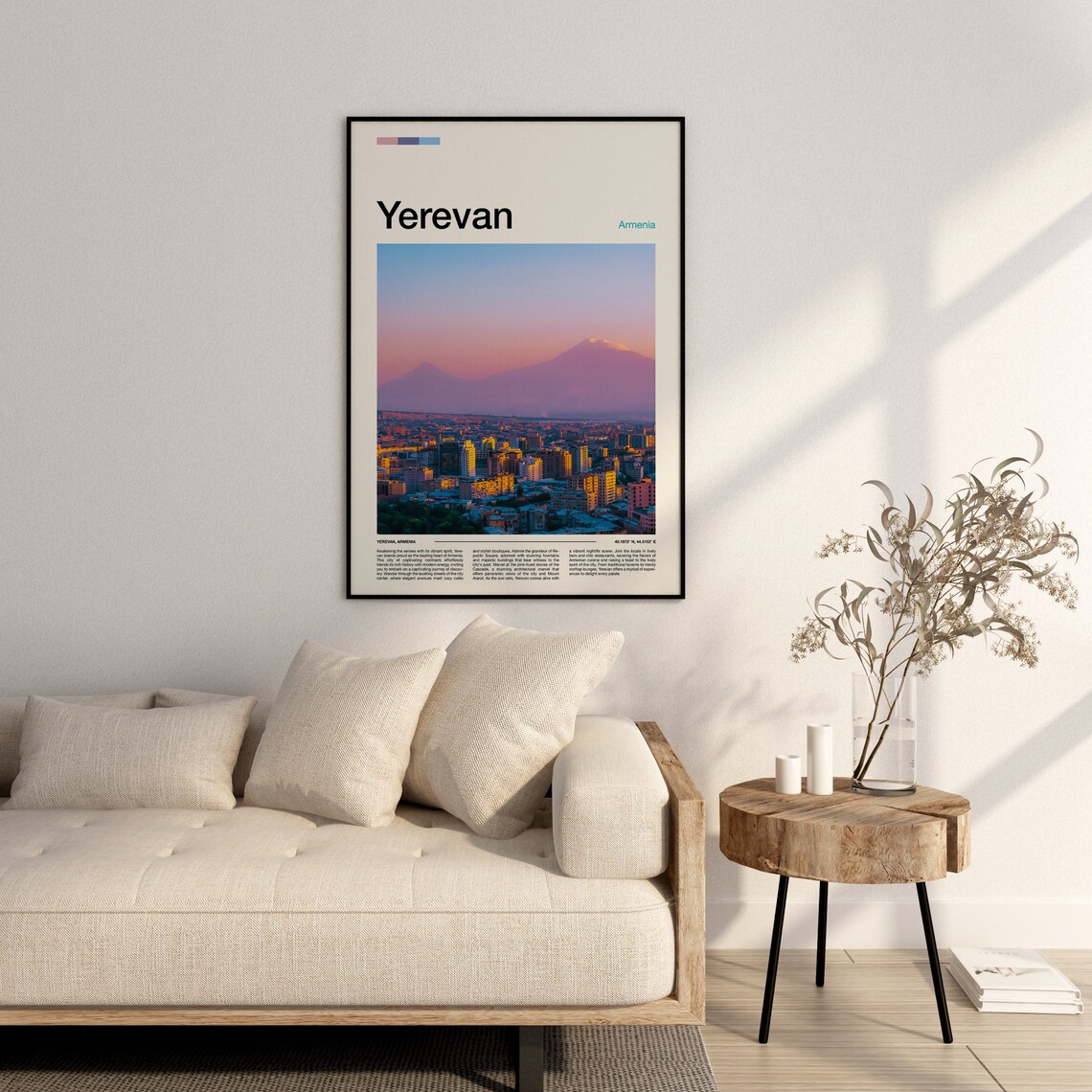 Yerevan Armenia Pink Sunset Cityscape Mount Ararat Travel Poster - Image 2