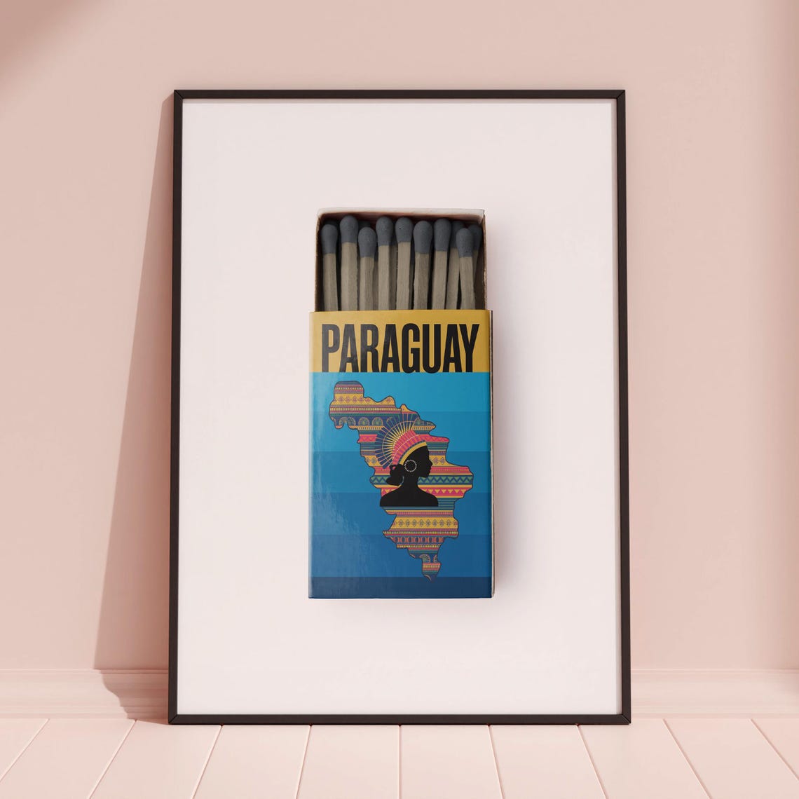 Paraguay Vintage Matchbox Map Folk Art Style Design Travel Poster - Image 3