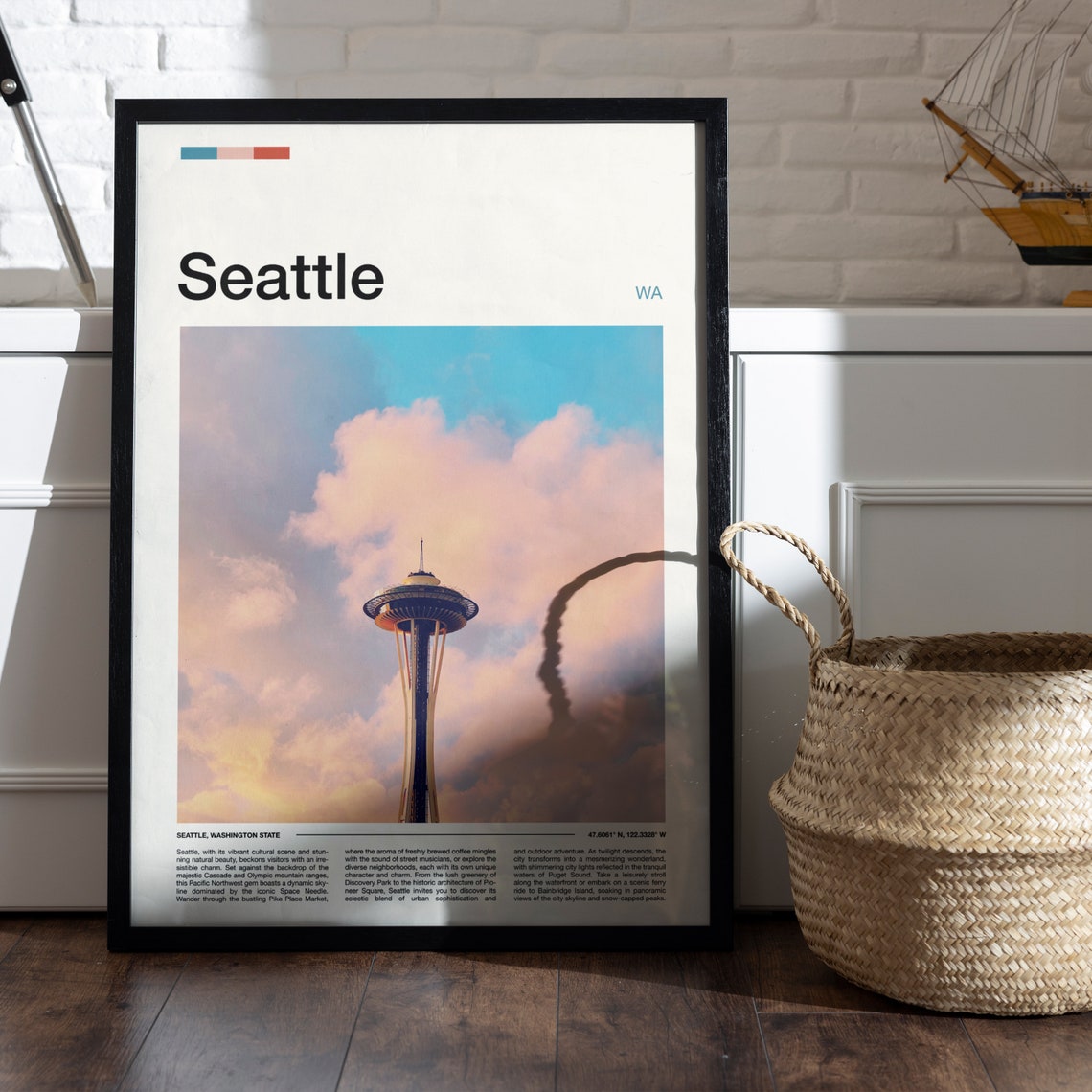 Seattle Space Needle Pastel Cloud Sky Dreamy Tower Art Poster - Image 5