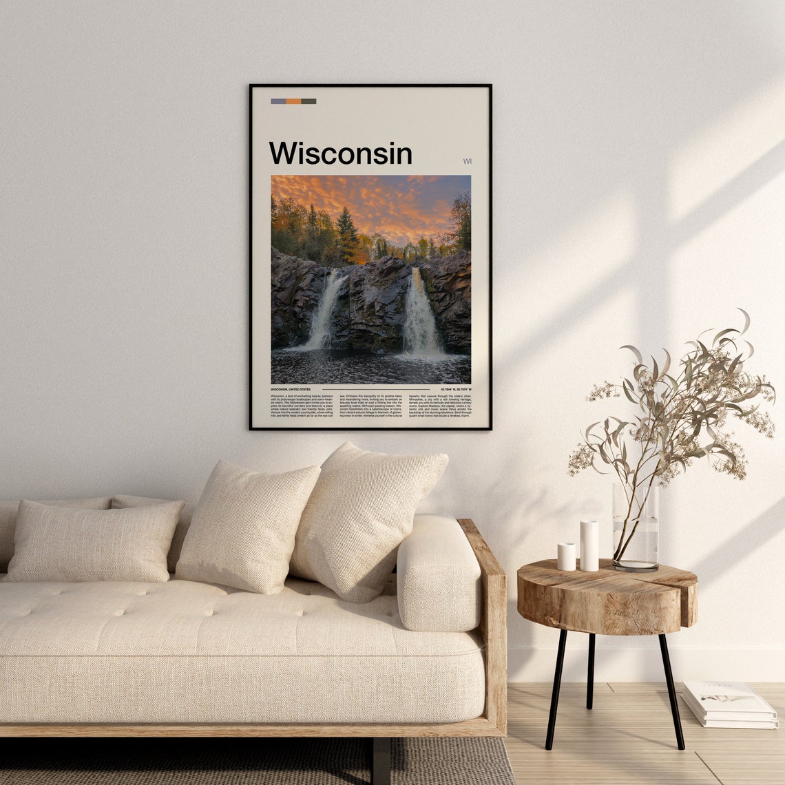 Wisconsin Twin Waterfalls Autumn Sunset Forest Landscape Poster - Image 3