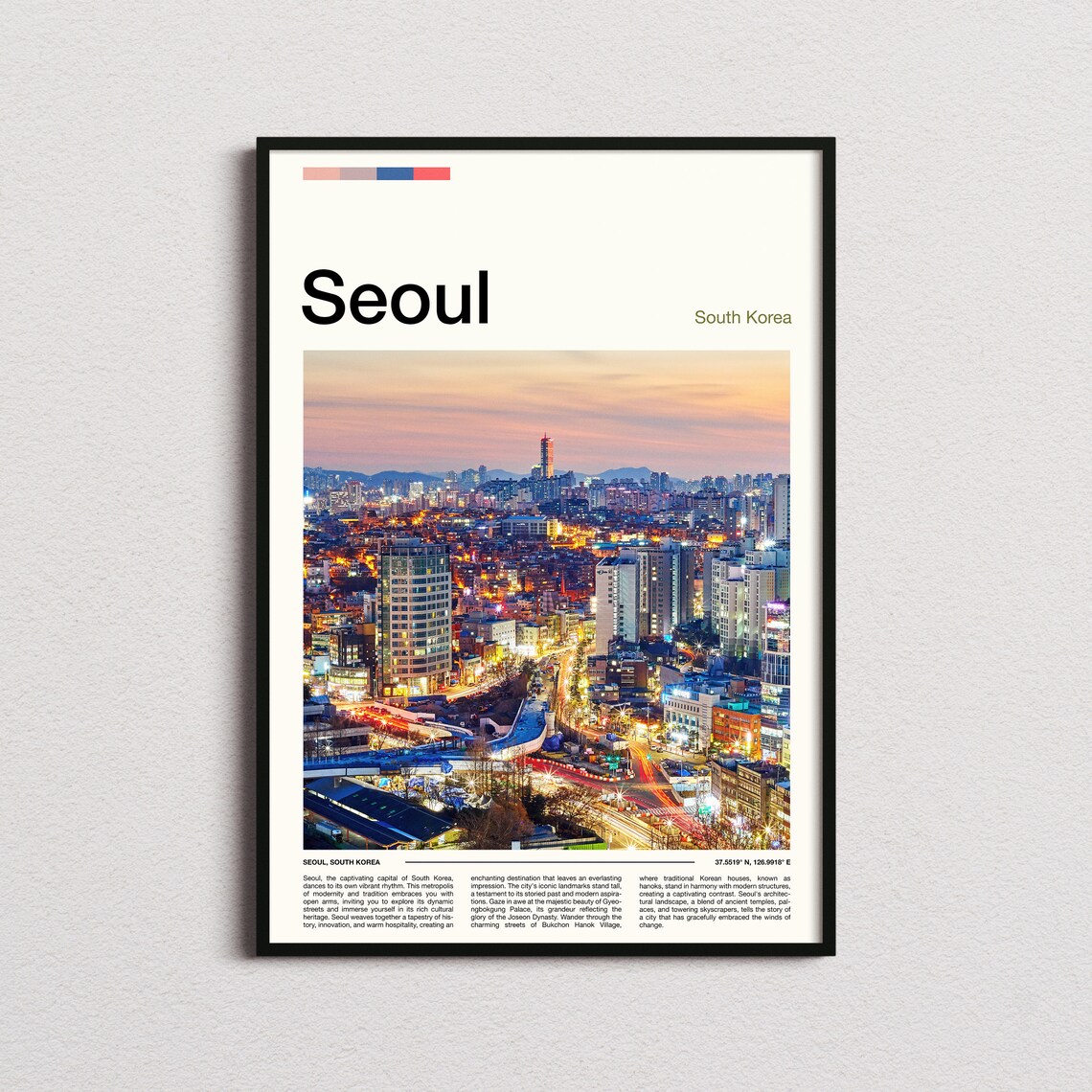Seoul South Korea City Lights Night Skyline Panorama Art Poster