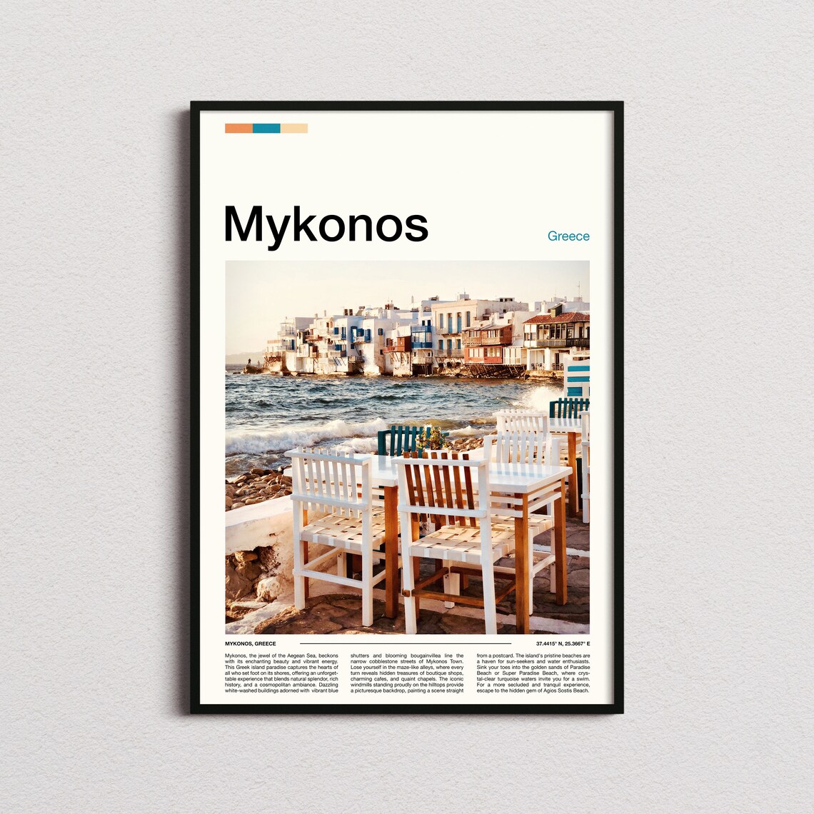 Mykonos Greece Waterfront Cafe Little Venice Aegean Sea Travel Poster