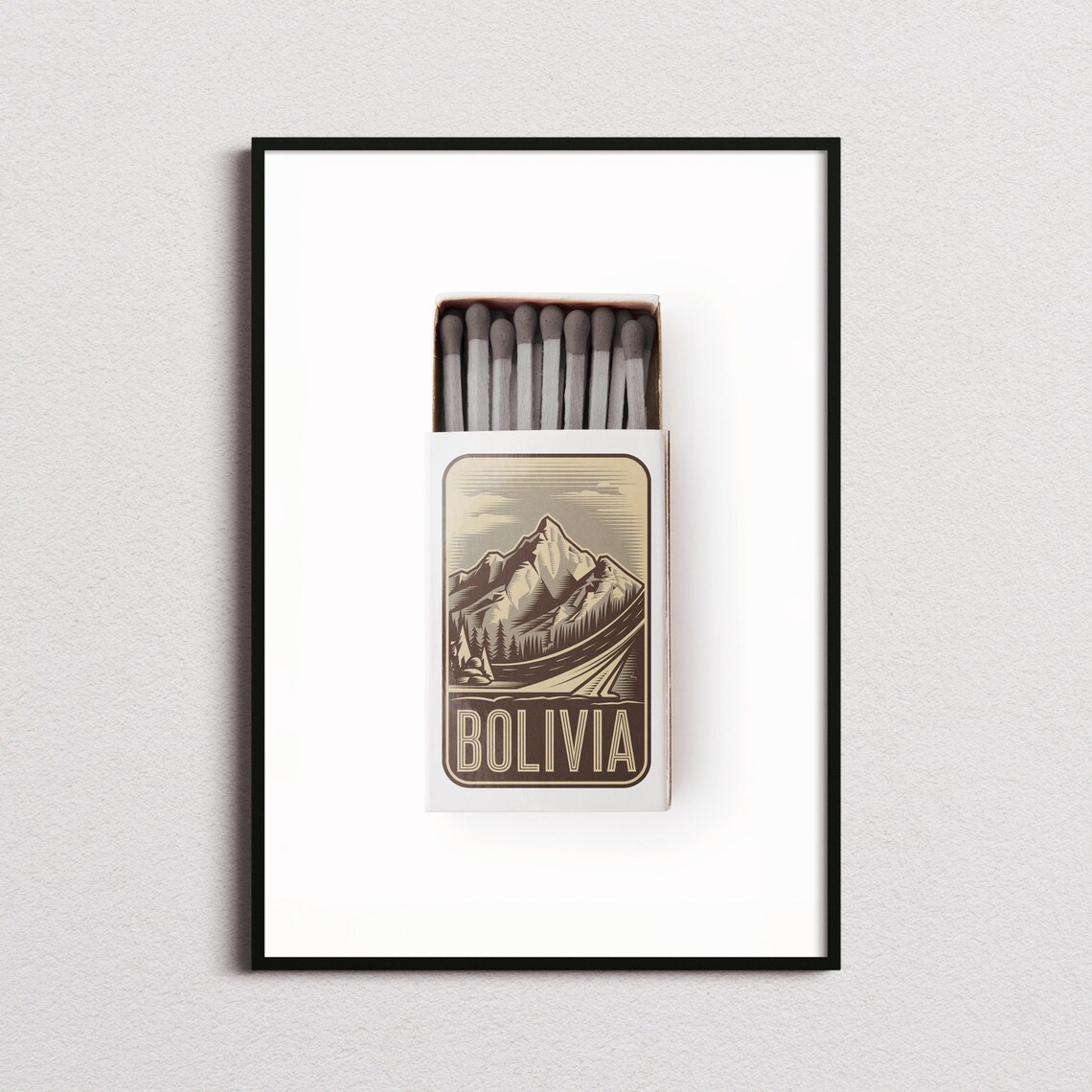Bolivia Vintage Matchbox Andes Mountain Travel Art Poster Design
