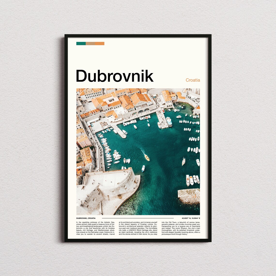 Dubrovnik Croatia Medieval Old Town Harbor Aerial View Travel Poster