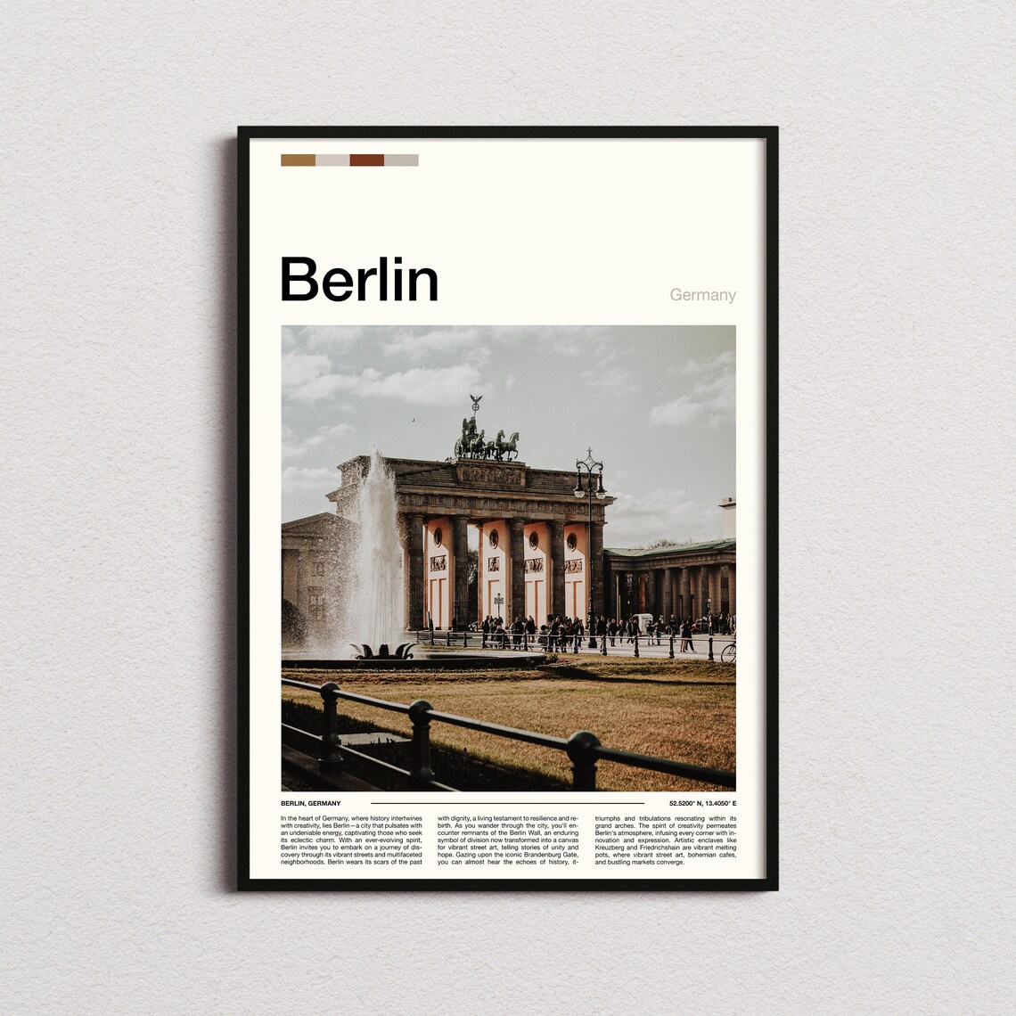 Berlin Germany Brandenburg Gate Quadriga Fountain Square Scene Poster
