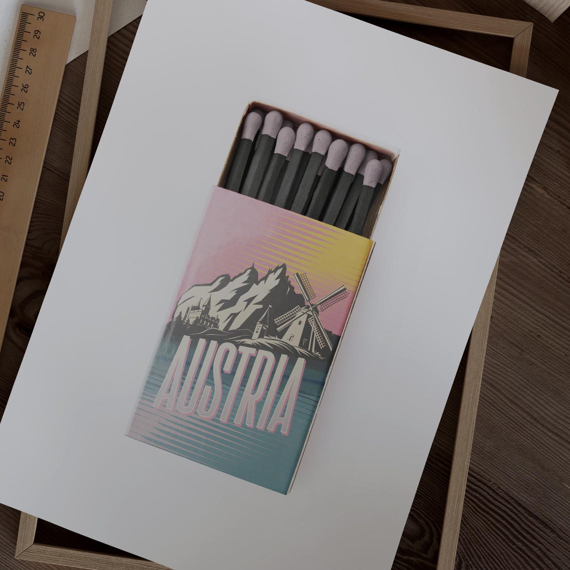 Austria Vintage Matchbox Windmill Alpine Mountain Travel Art Poster - Image 2