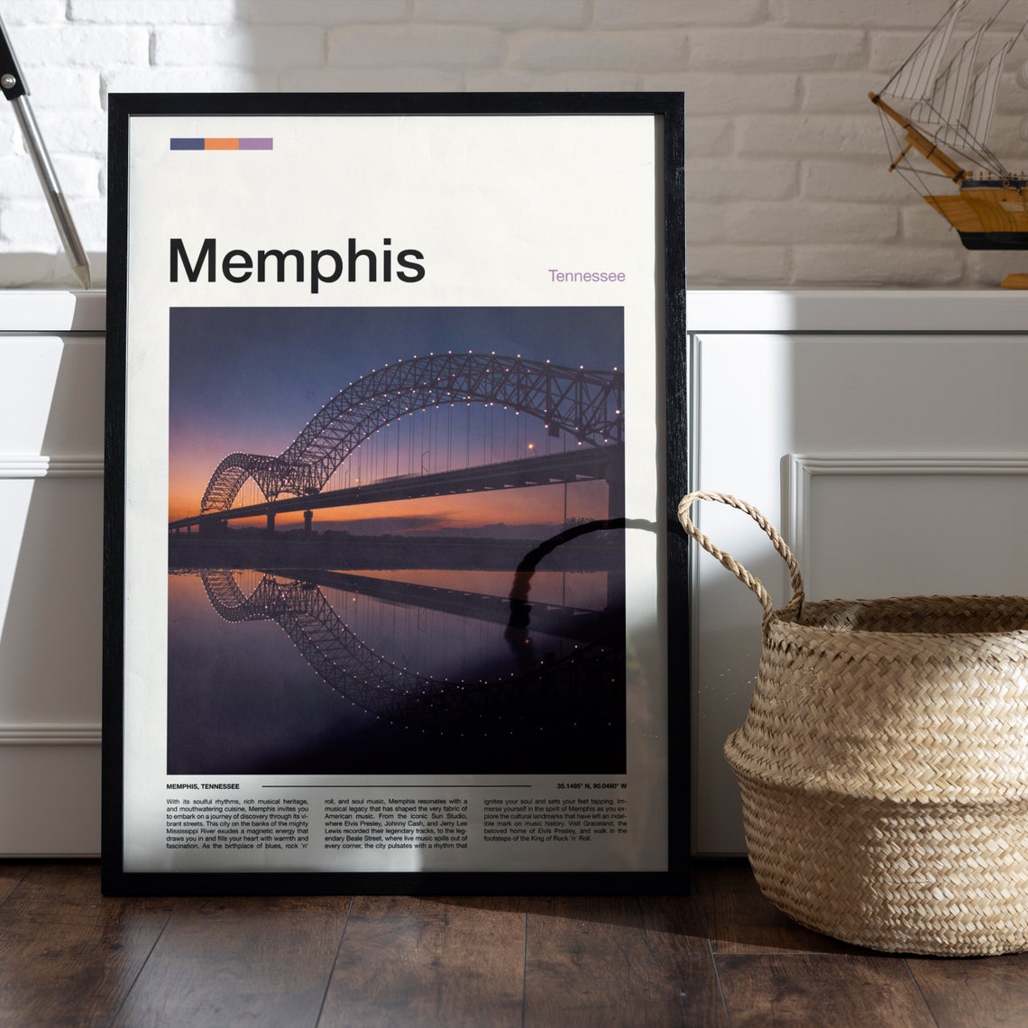 Memphis Tennessee Bridge Sunset River Reflection Photo Poster - Image 5