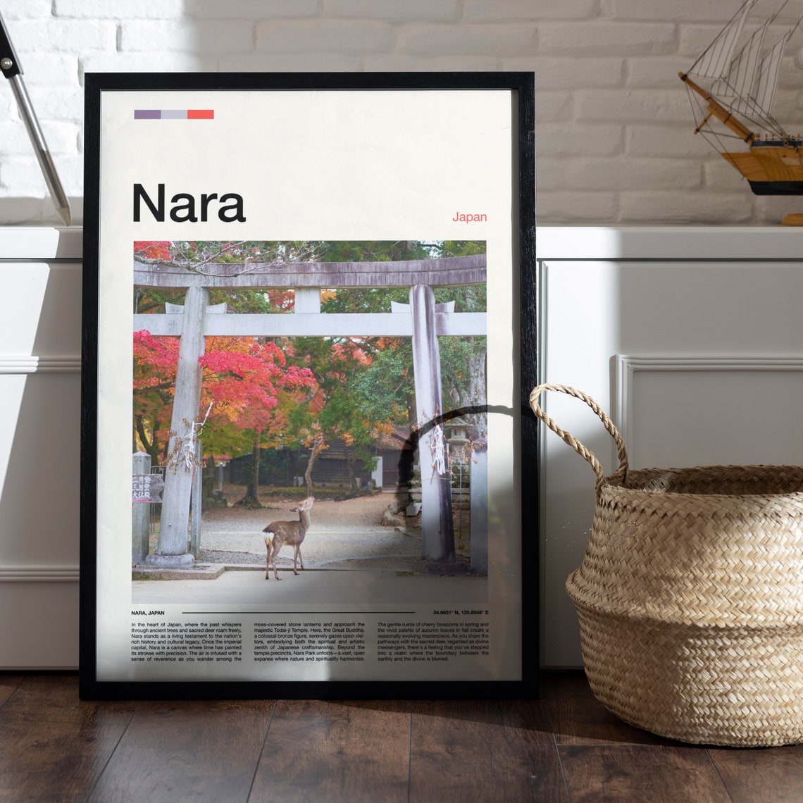 Nara Japan Torii Gate Sacred Deer Vibrant Autumn Leaves Poster - Image 5