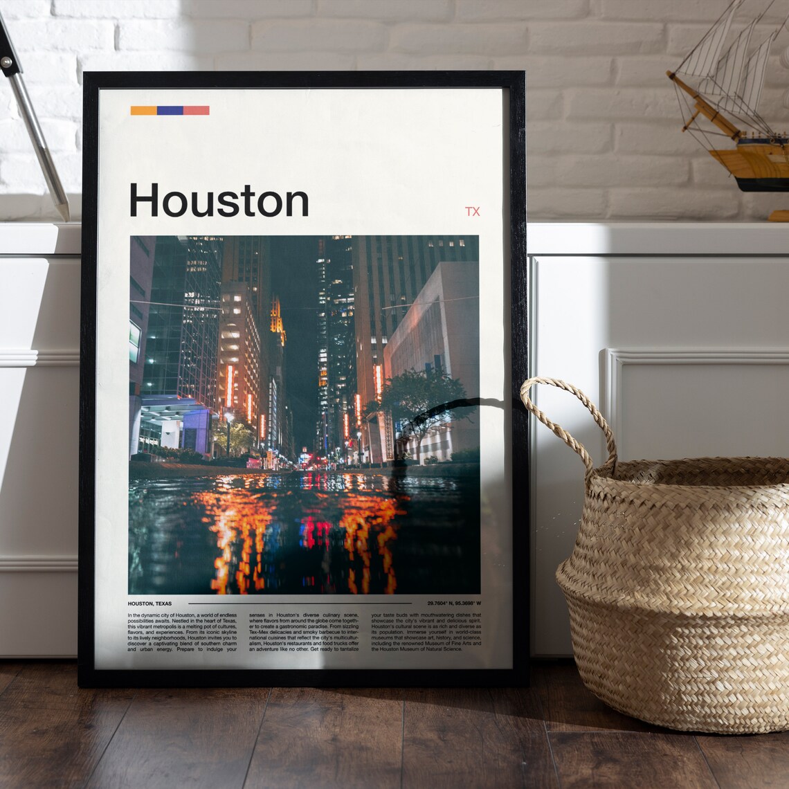 Houston Texas Night Skyline City Lights Reflection Travel Poster - Image 5