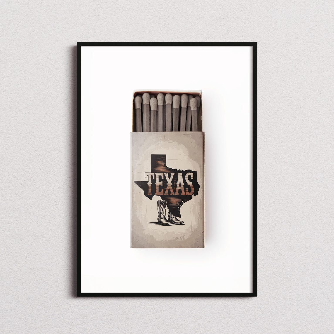 Texas State Shape Cowboy Boots Vintage Matchbox Art Decor Poster