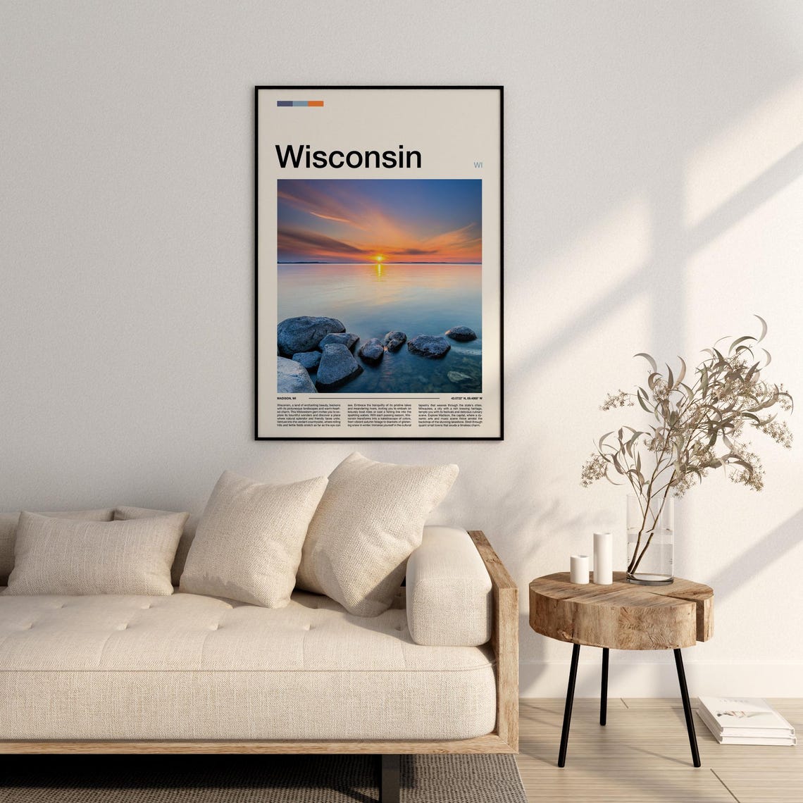 Wisconsin Madison Lake Sunset Rocky Shore Photography Poster - Image 3
