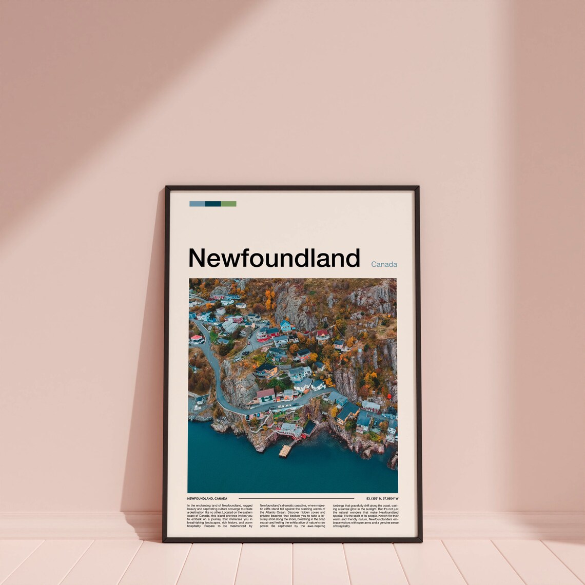 Newfoundland Canada Colorful Cliffside Coastal Village Aerial Poster - Image 3