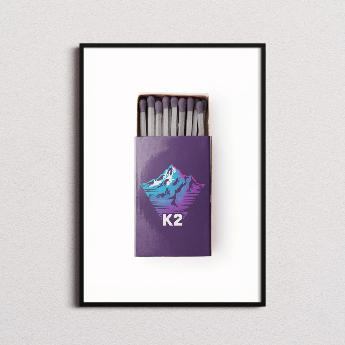 K2 Matchbox Purple Neon Mountain Climbing Vintage Art Poster