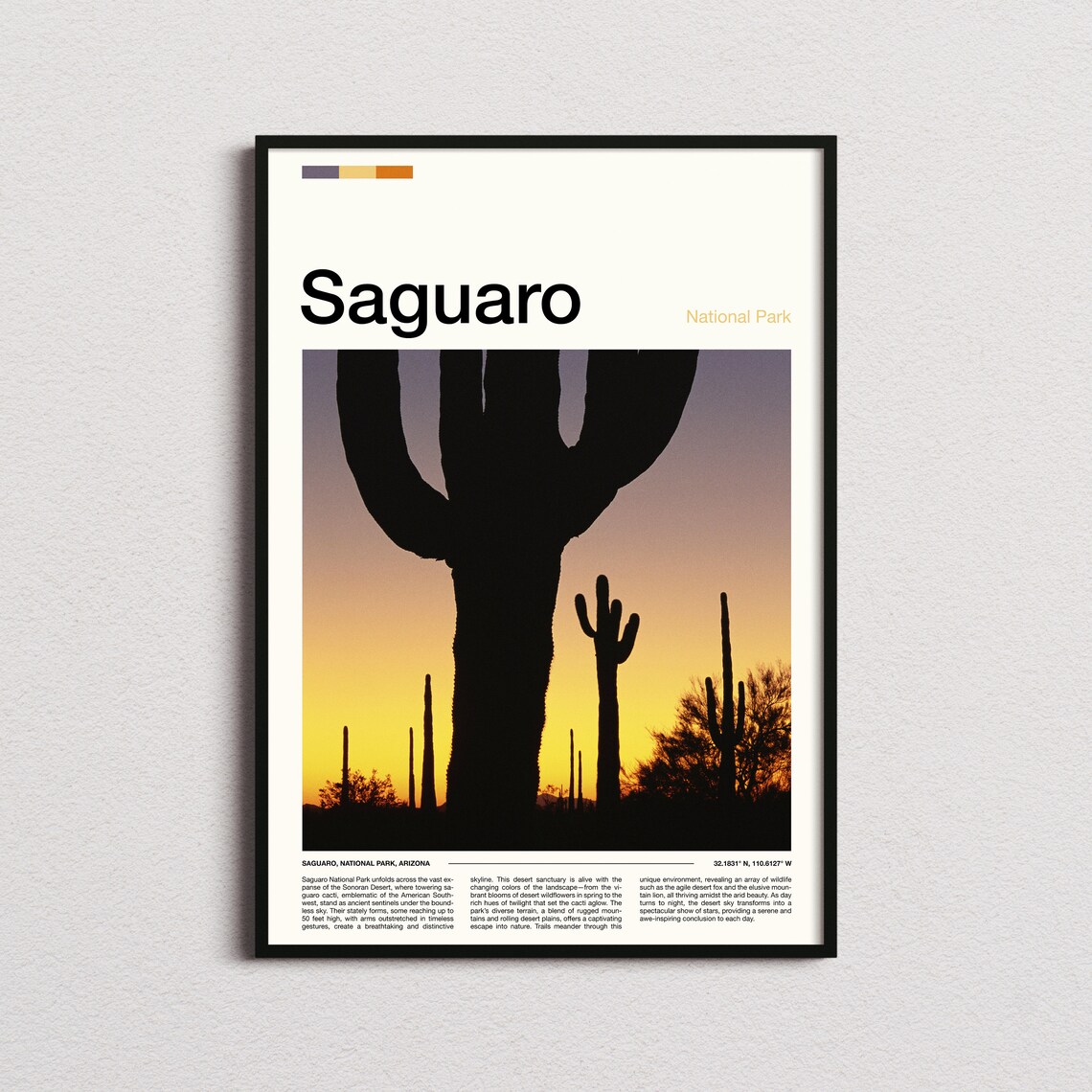Saguaro National Park Arizona Desert Cactus Silhouette Sunset Poster